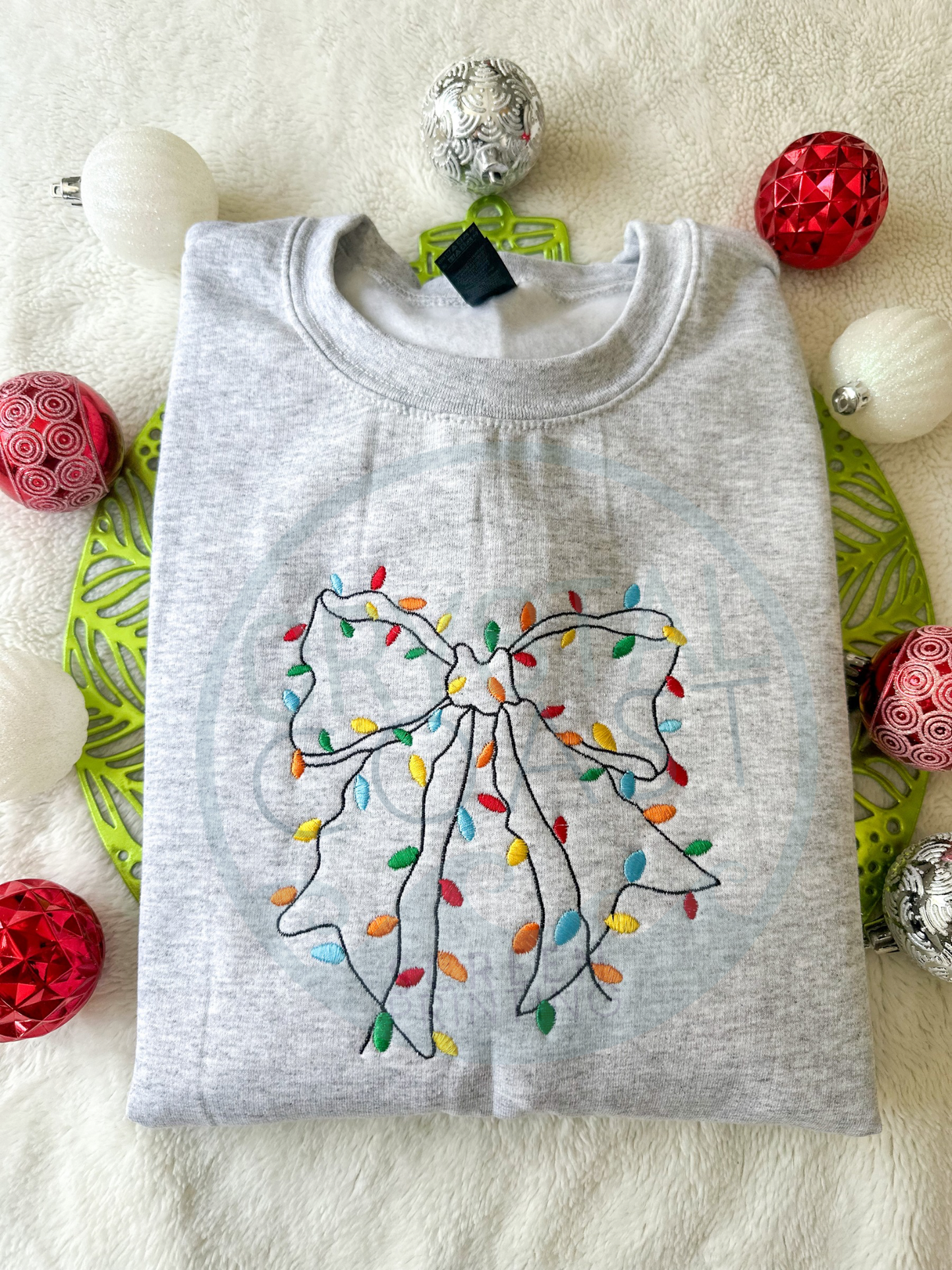 Bow Christmas Lights Embroidered Crewneck Sweatshirt TOP SELLER