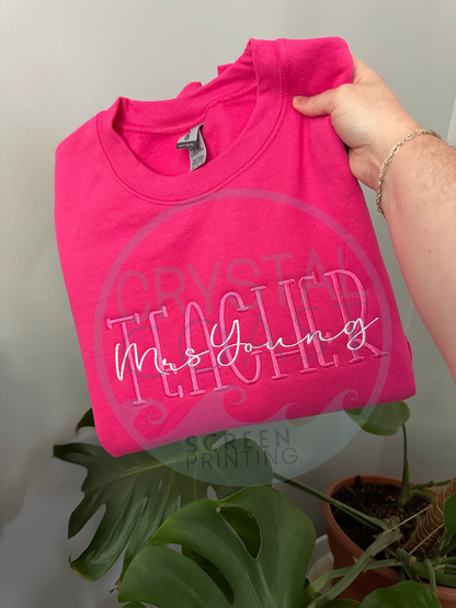 Teacher Two Layered Embroidered Crewneck - Customizable!