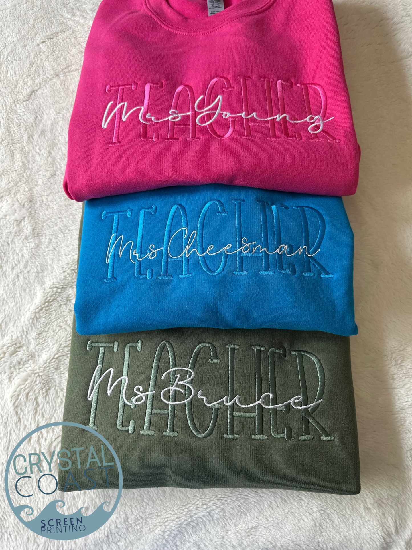 Teacher Two Layered Embroidered Crewneck - Customizable!