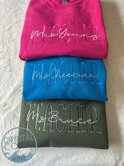 Teacher Two Layered Embroidered Crewneck - Customizable!