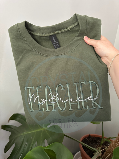 Teacher Two Layered Embroidered Crewneck - Customizable!