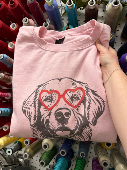 Custom Vintage Valentines Dog Crewneck Sweatshirt -- DTG Printed