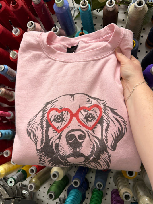 Custom Vintage Valentines Dog Crewneck Sweatshirt -- DTG Printed