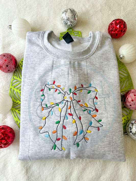 Bow Christmas Lights Embroidered Crewneck Sweatshirt TOP SELLER